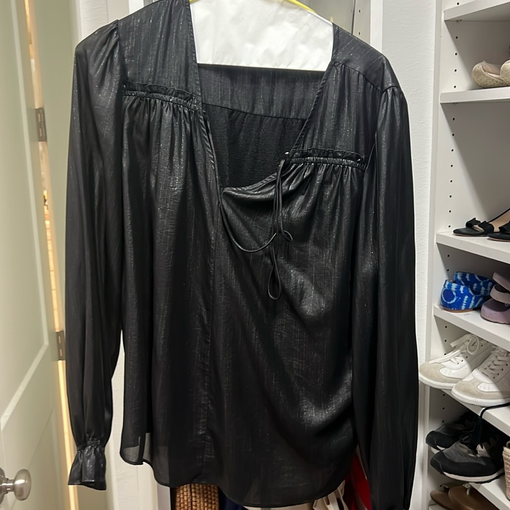 Nordstrom Currenr air shimmery black and silvery blouse size large